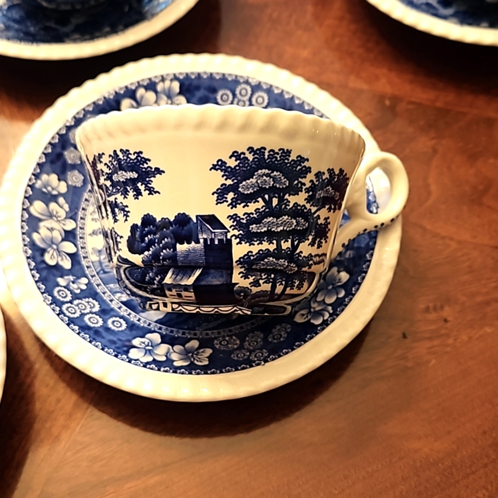 SPODE BLUE TOWER,  8 cups and saucers.